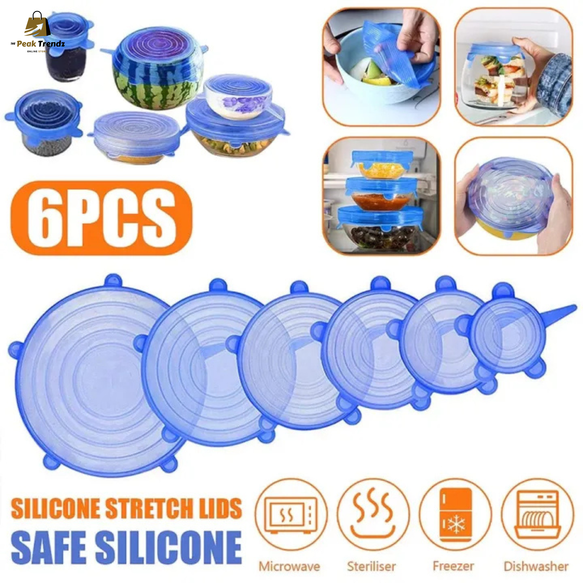 6 Pieces Silicone Stretch Lids | Reusable Food Cover Set